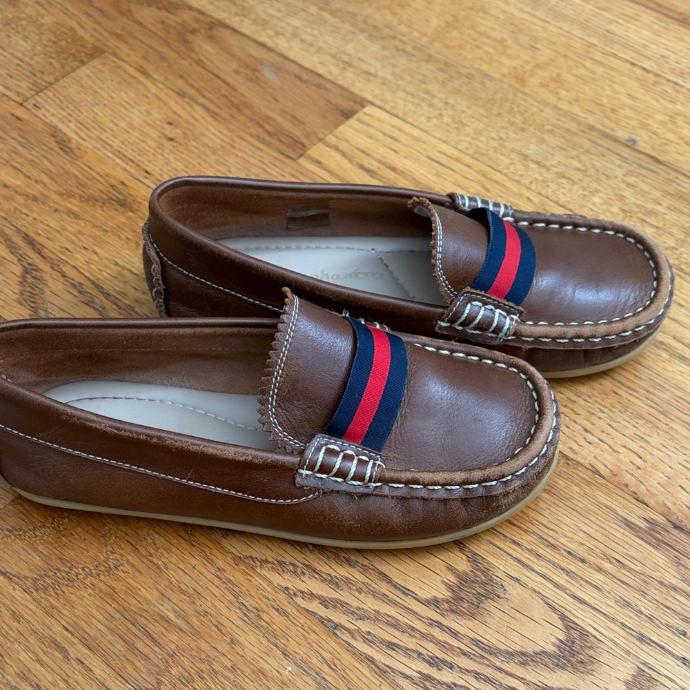 Elephantito Brown Dress Shoes with Red and Blue Stripes
